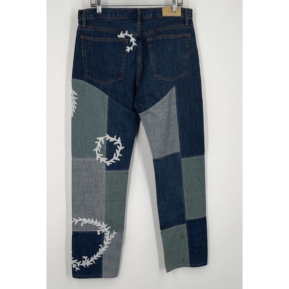 Mnml Jeans Mens 34 Fits 36x32 Patchwork Embroidered Baggy Denim Pants Floral - Picture 2 of 13